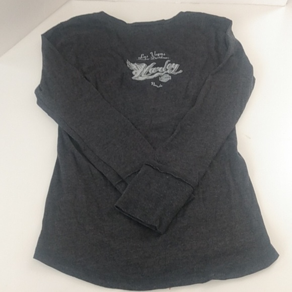 Harley Davidson Motorcycle Women's Long Sleeve Shirt size S Gray and Orange Gems - Picture 3 of 12